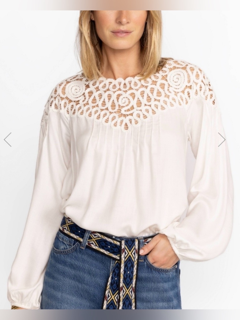 Johnny Was Cielito Modal Blouse White Lace Boho Top Size Small